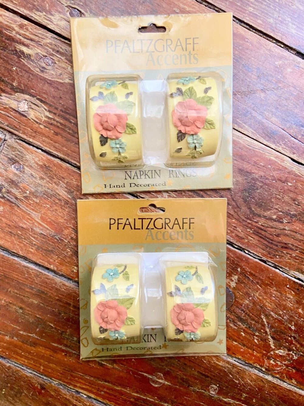 4 Vintage Tea Rose Napkin Rings Set Pfaltzgraff 1996 Grannycore Cottagecore NIB